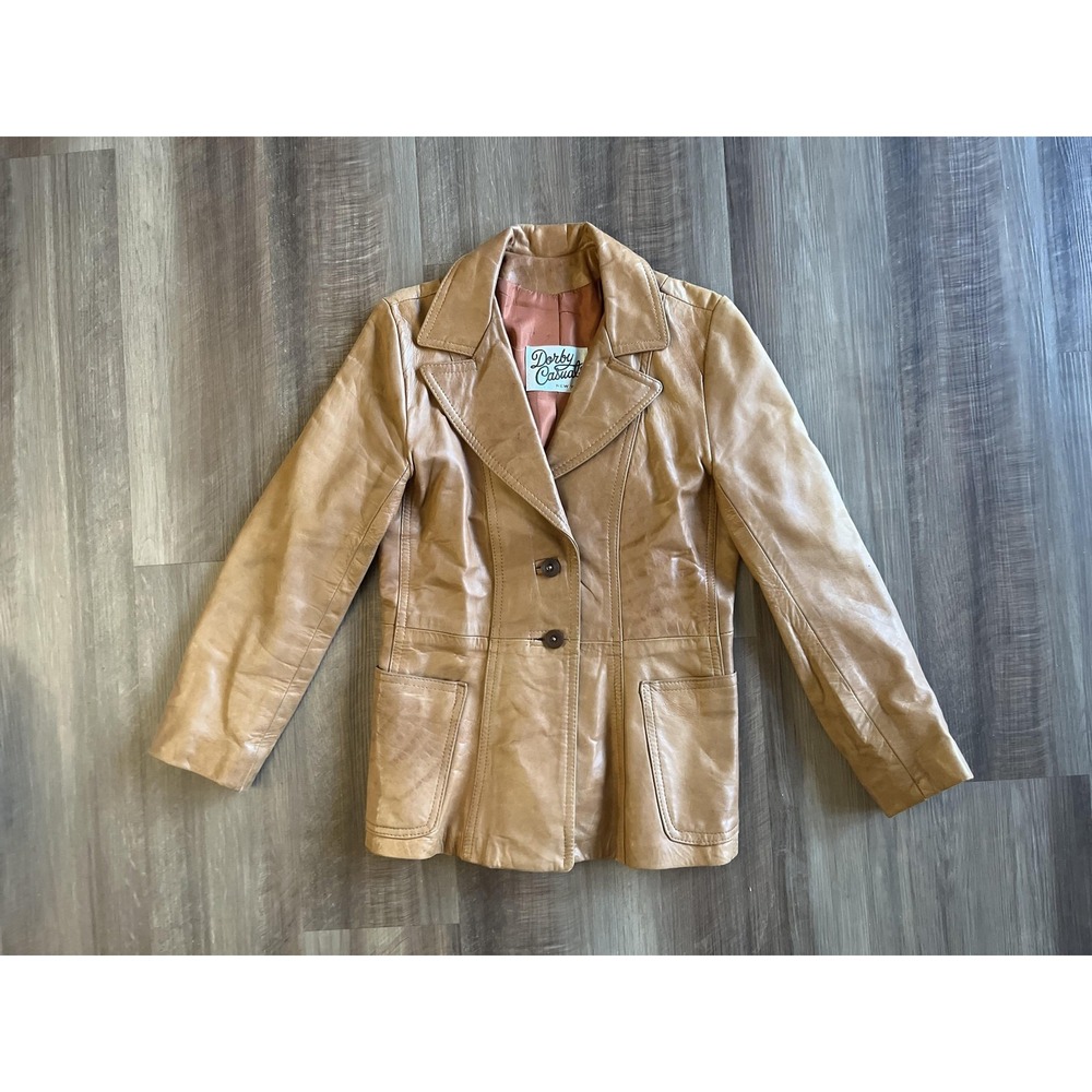 Vintage Dorby Casuals Leather Blazer‎ Jacket Womens Size XS  Brown Classic